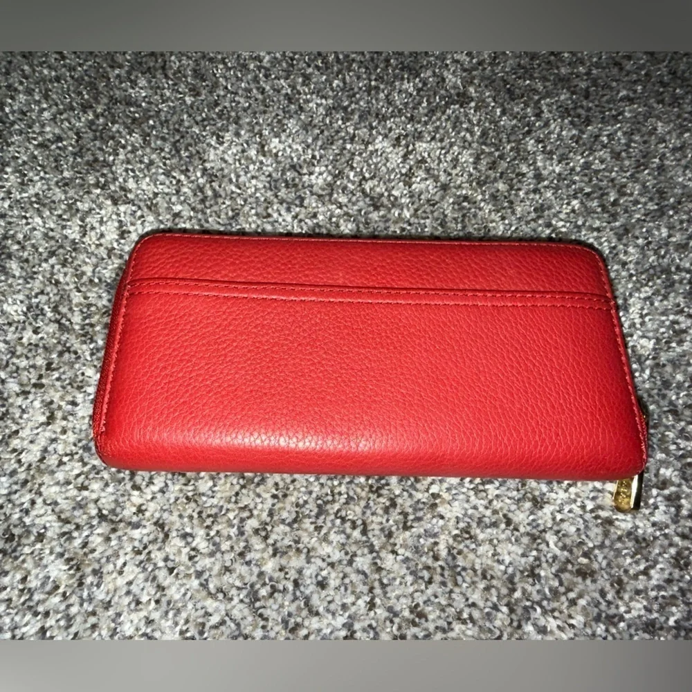 Michael Kors red leather zip around wallet